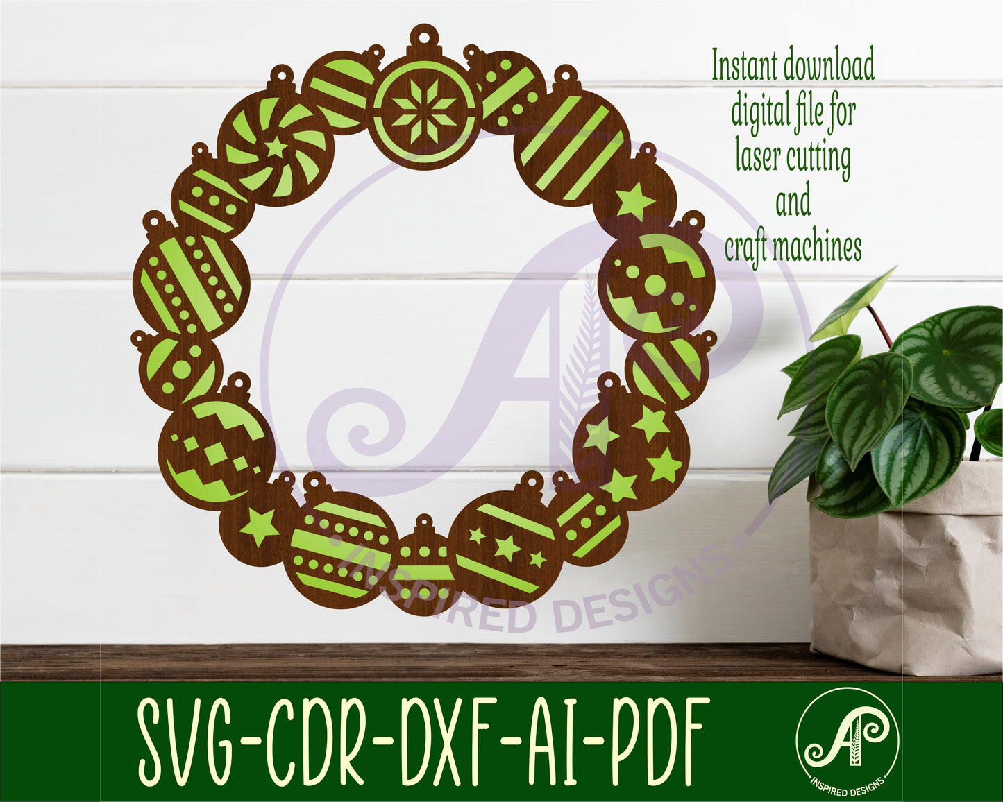 Christmas bauble wreath wall sign design SVG / DXF / AI / PDF / CDR