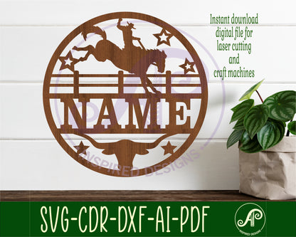 Rodeo with horse name wall sign. SVG / DXF / AI / PDF / CDR