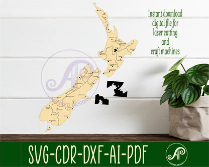 regions with towns NZ outline wall sign design SVG / DXF / AI / PDF / CDR