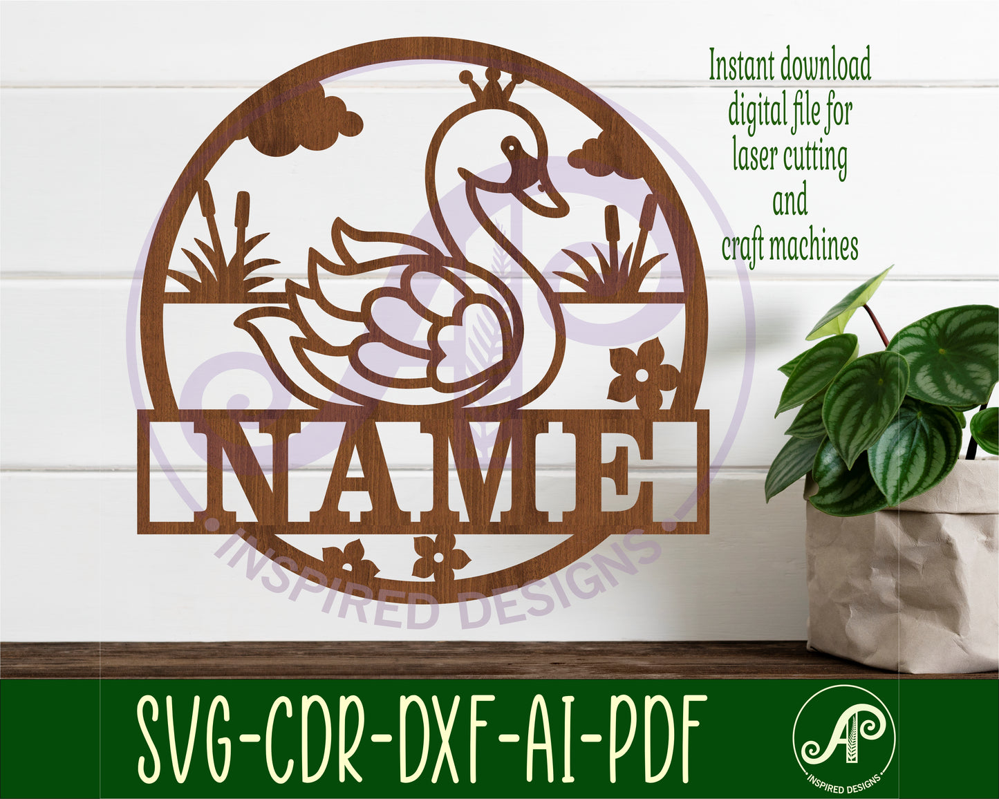 Swan name wall sign. SVG / DXF / AI / PDF / CDR