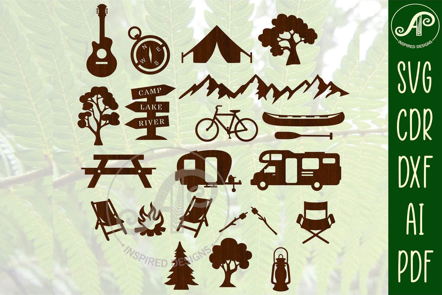 Camping designs, 18 silhouette shapes