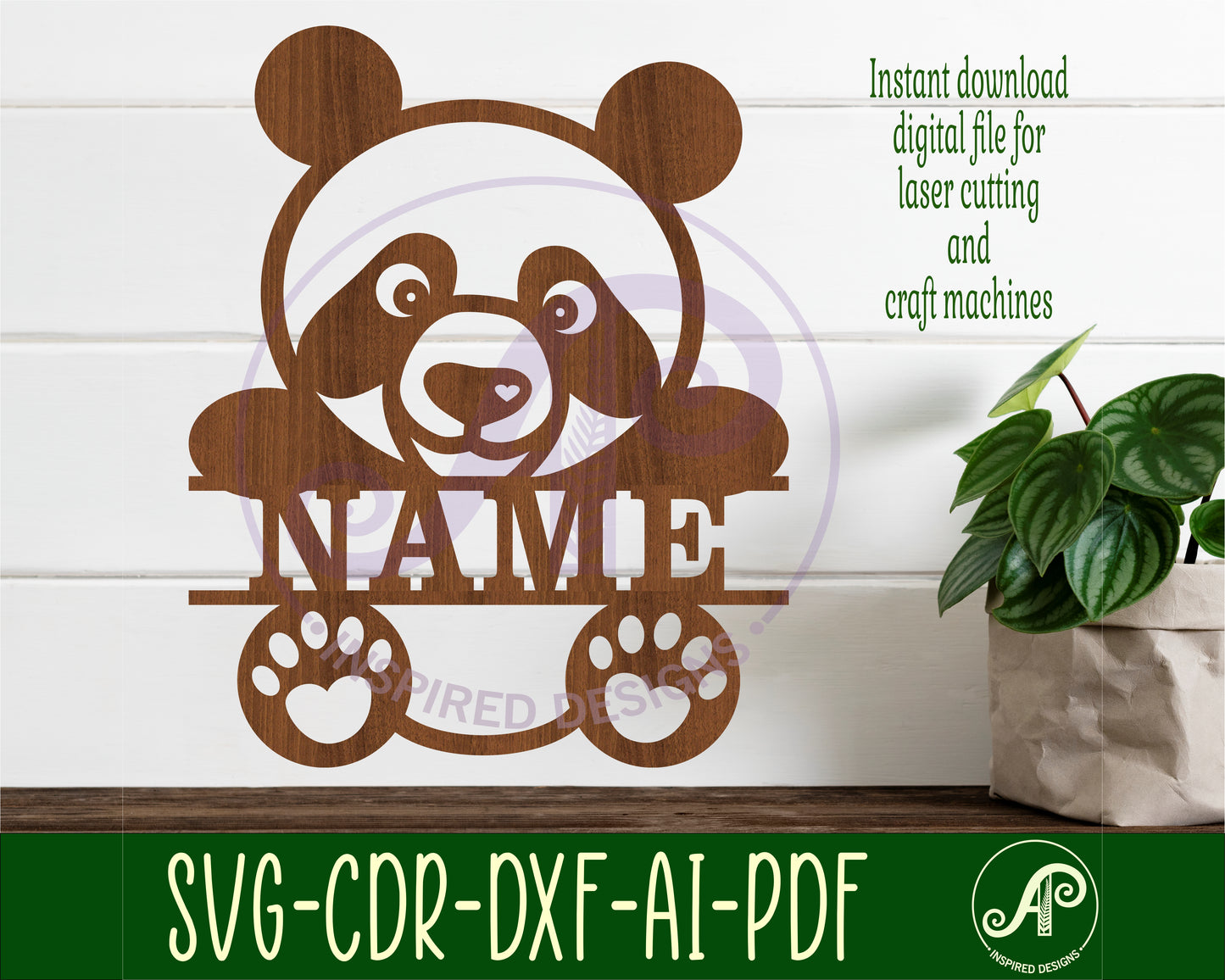 Panda shape name sign SVG / DXF / AI / PDF / CDR