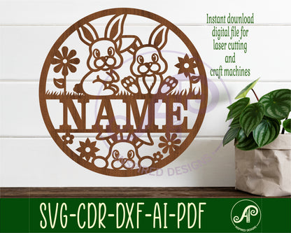 Cute bunny name wall sign. SVG / DXF / AI / PDF / CDR