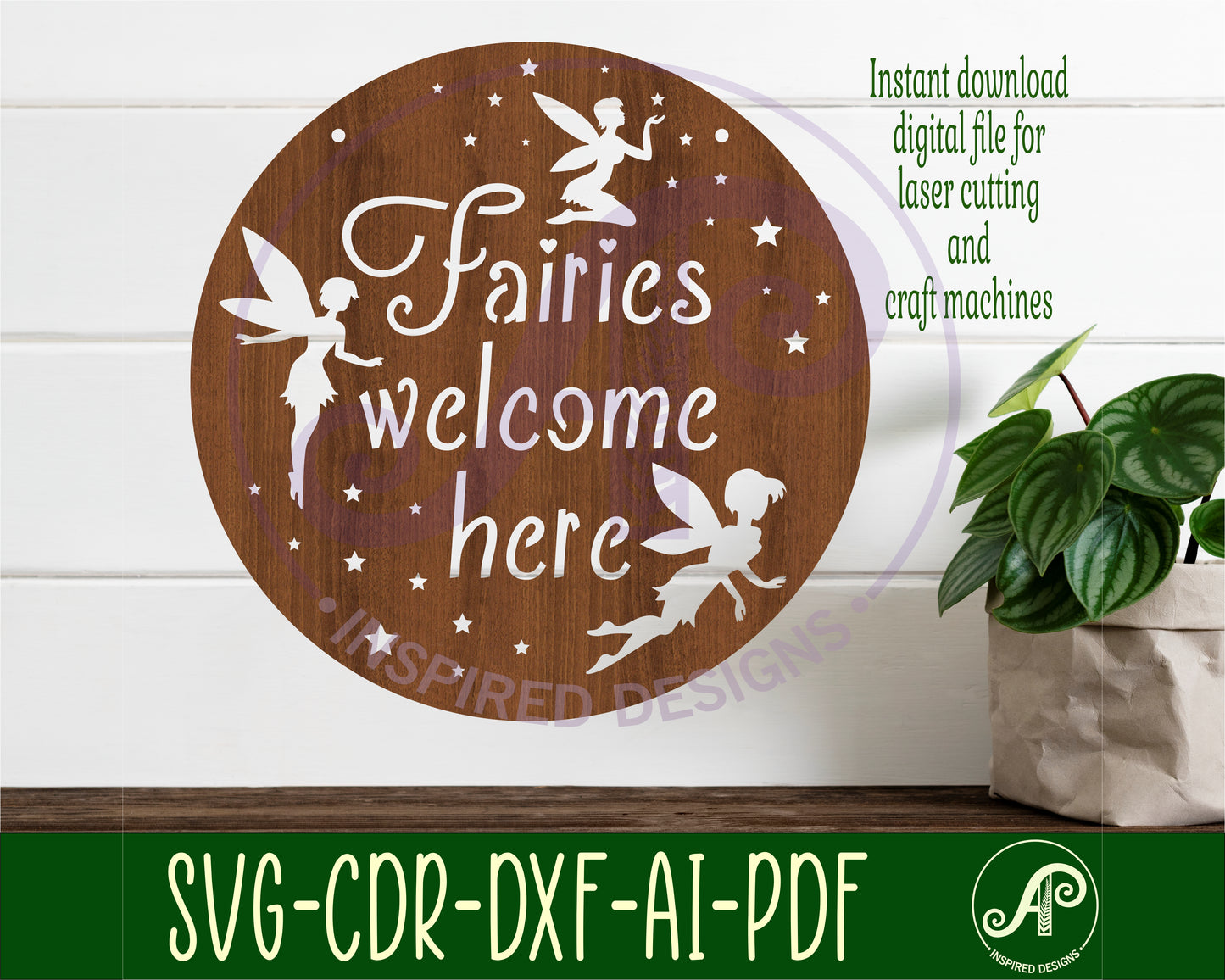 Fairies welcome here wall sign design SVG / DXF / AI / PDF / CDR