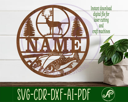 Hunting and fishing name wall sign. SVG / DXF / AI / PDF / CDR