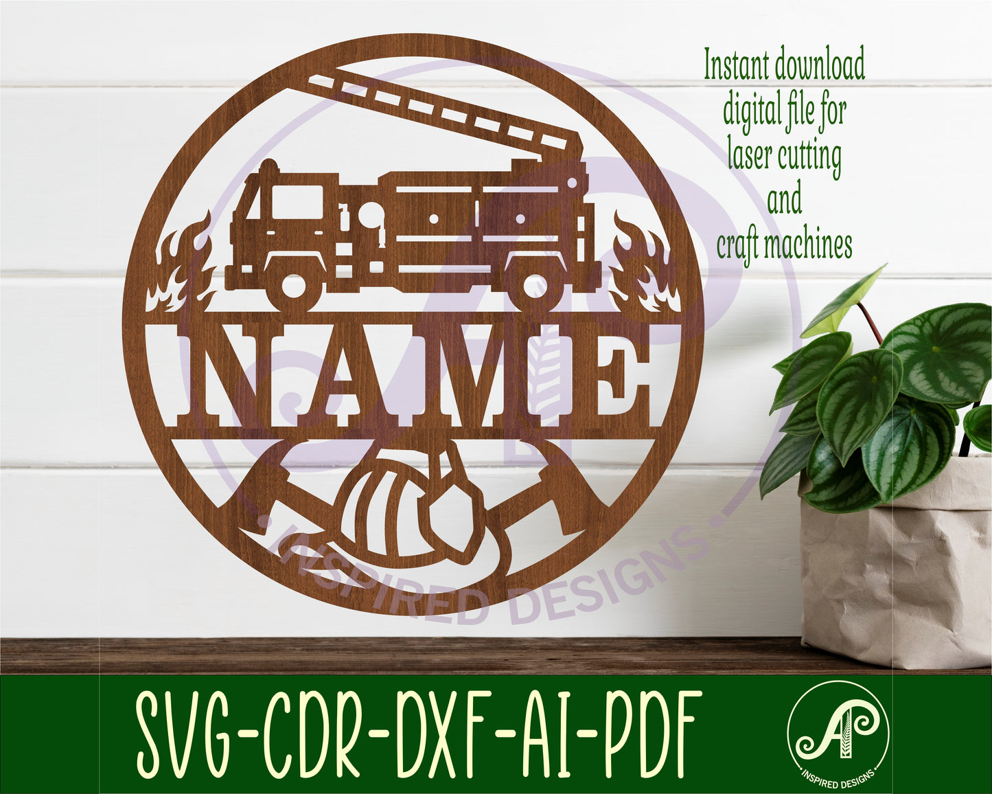 Fire fighter name wall sign. SVG / DXF / AI / PDF / CDR