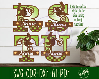 Motocross layered monogram sign SVG / DXF / AI / PDF / CDR