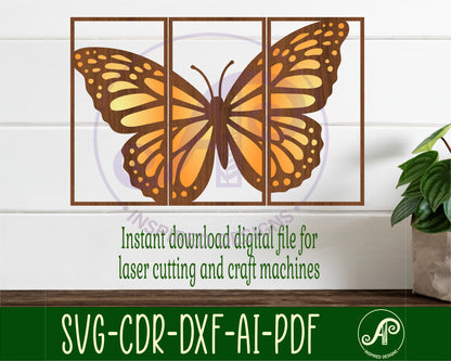 3 Panel monarch butterfly wall sign design SVG / DXF / AI / PDF / CDR