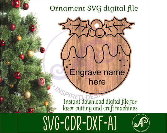 Christmas pudding engraved ornament design SVG / DXF / AI