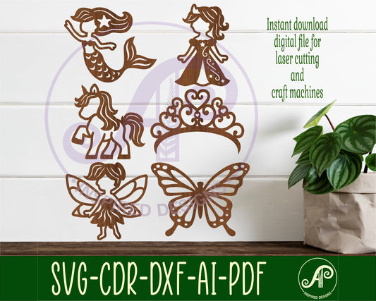 Girls theme designs, 6 silhouette shapes wall signs