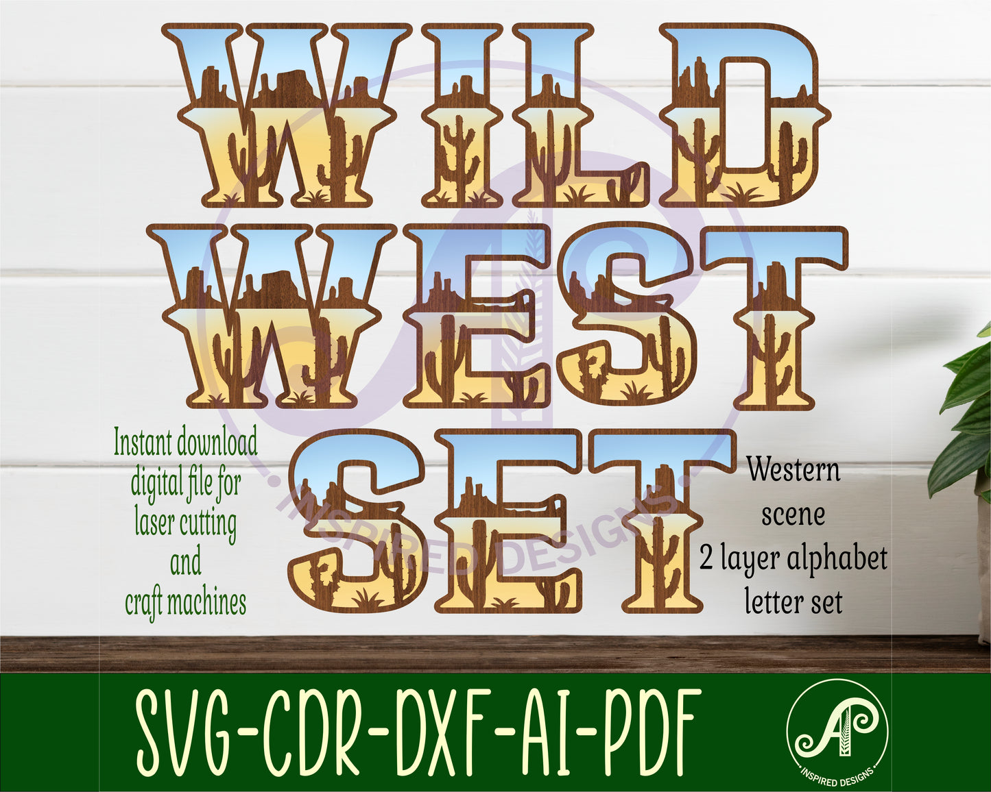 Western scene rodeo alphabet letter set. 26 letter options