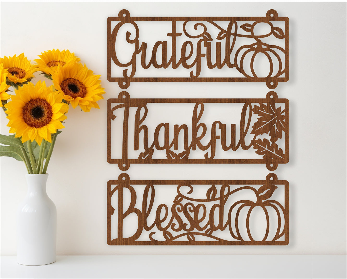 Thanksgiving wall sign Grateful, thankful, blessed design  SVG / DXF / AI / PDF / CDR