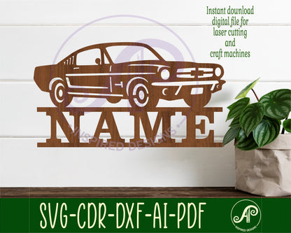 Classic car shape name sign design 3 SVG / DXF / AI / PDF / CDR