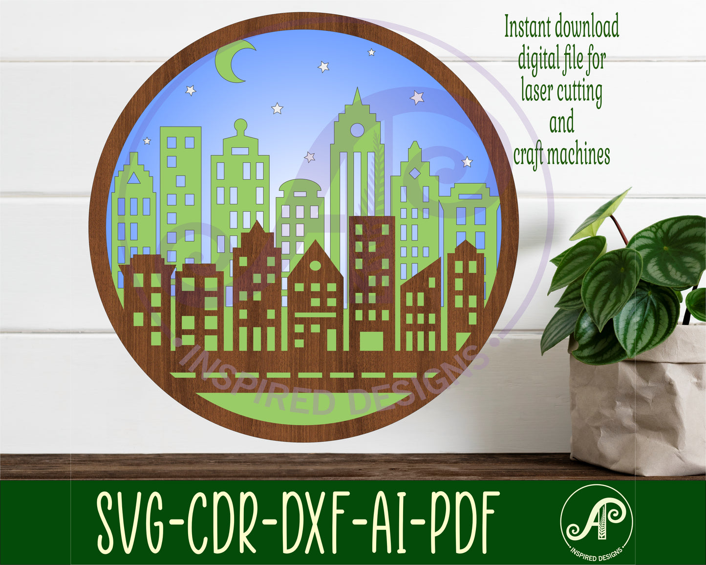 City scene wall sign design SVG / DXF / AI / PDF / CDR