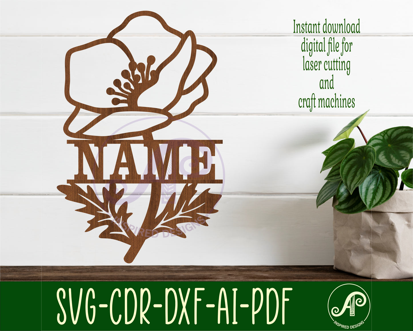 Poppy flower shape name sign SVG / DXF / AI / PDF / CDR