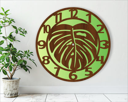 Monstera leaf wall clock template design