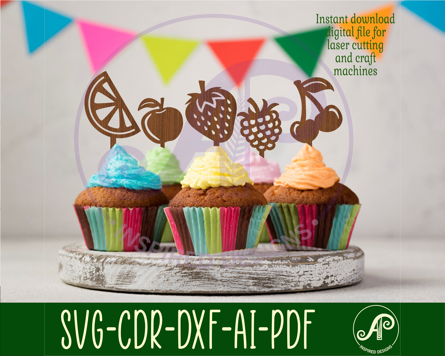 Fruit cupcake topper designs SVG / DXF / AI / PDF / CDR