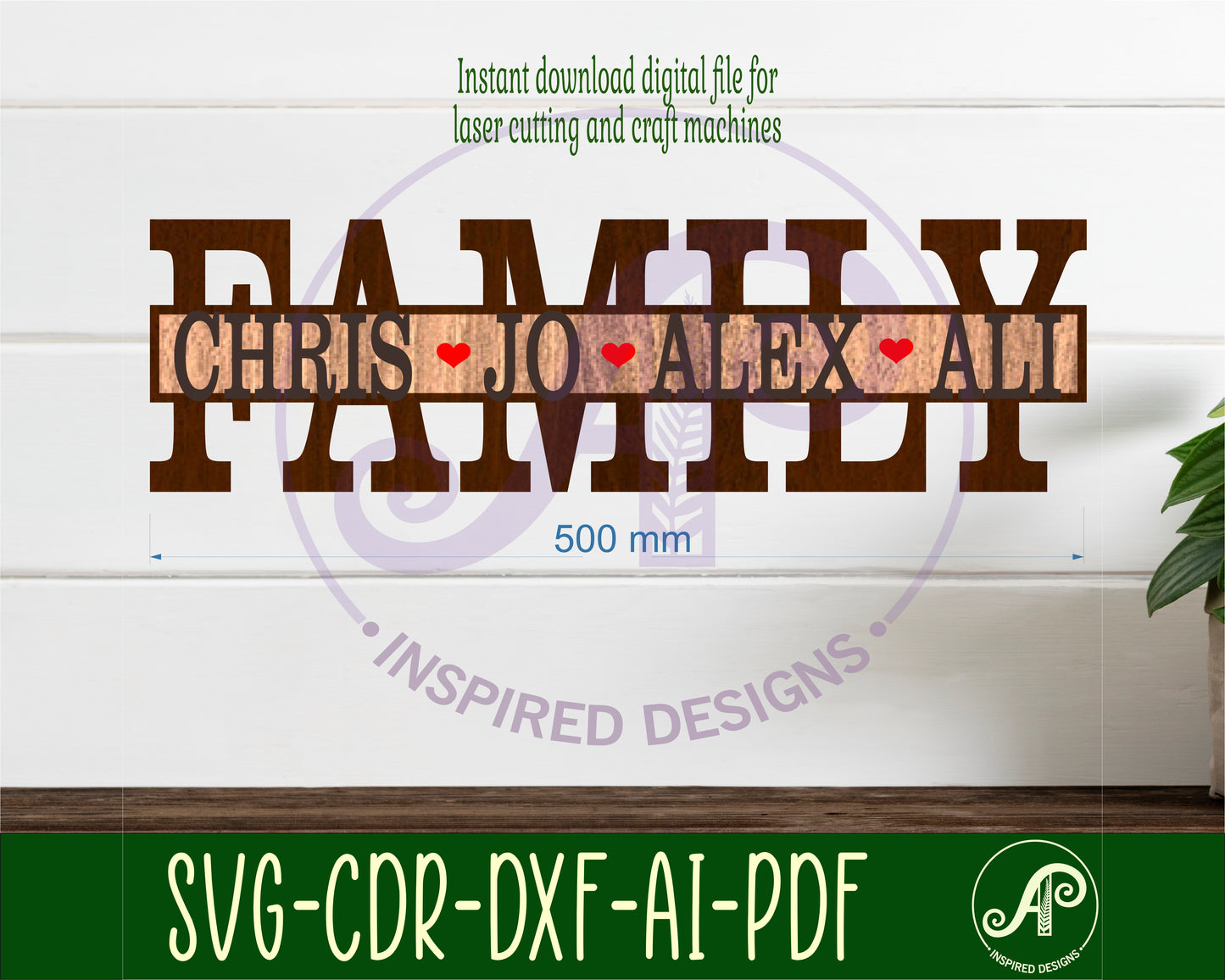 Family word shape name sign SVG / DXF / AI / PDF / CDR design 2