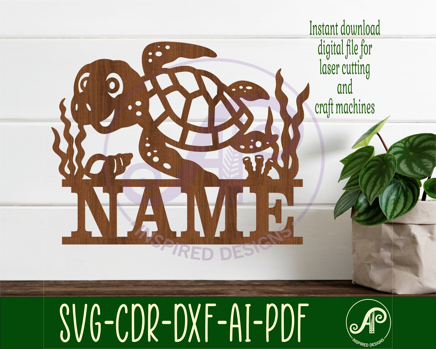 Turtle shape name sign SVG / DXF / AI / PDF / CDR