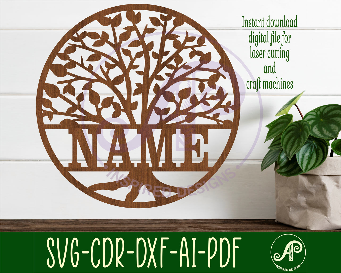 Family tree name wall sign. SVG / DXF / AI / PDF / CDR