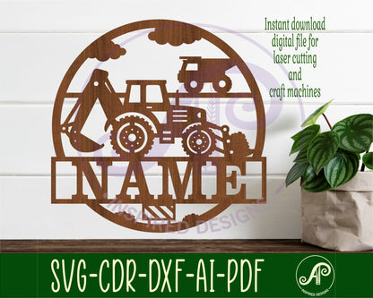 Construction Excavator name wall sign. SVG / DXF / AI / PDF / CDR