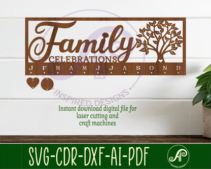 Family birthday calendar tree design  SVG / DXF / AI / PDF / CDR