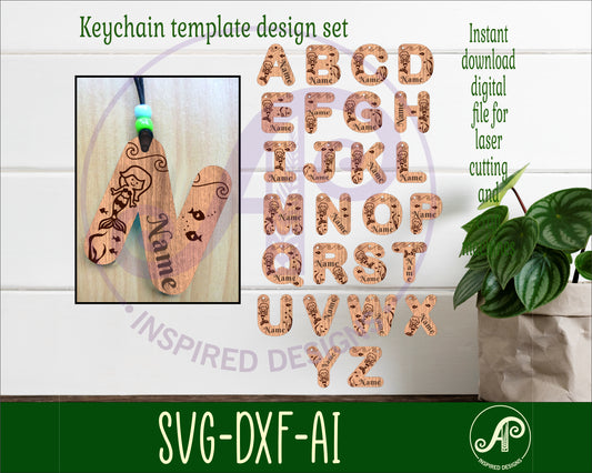 Mermaid letter tag designs SVG / DXF / AI