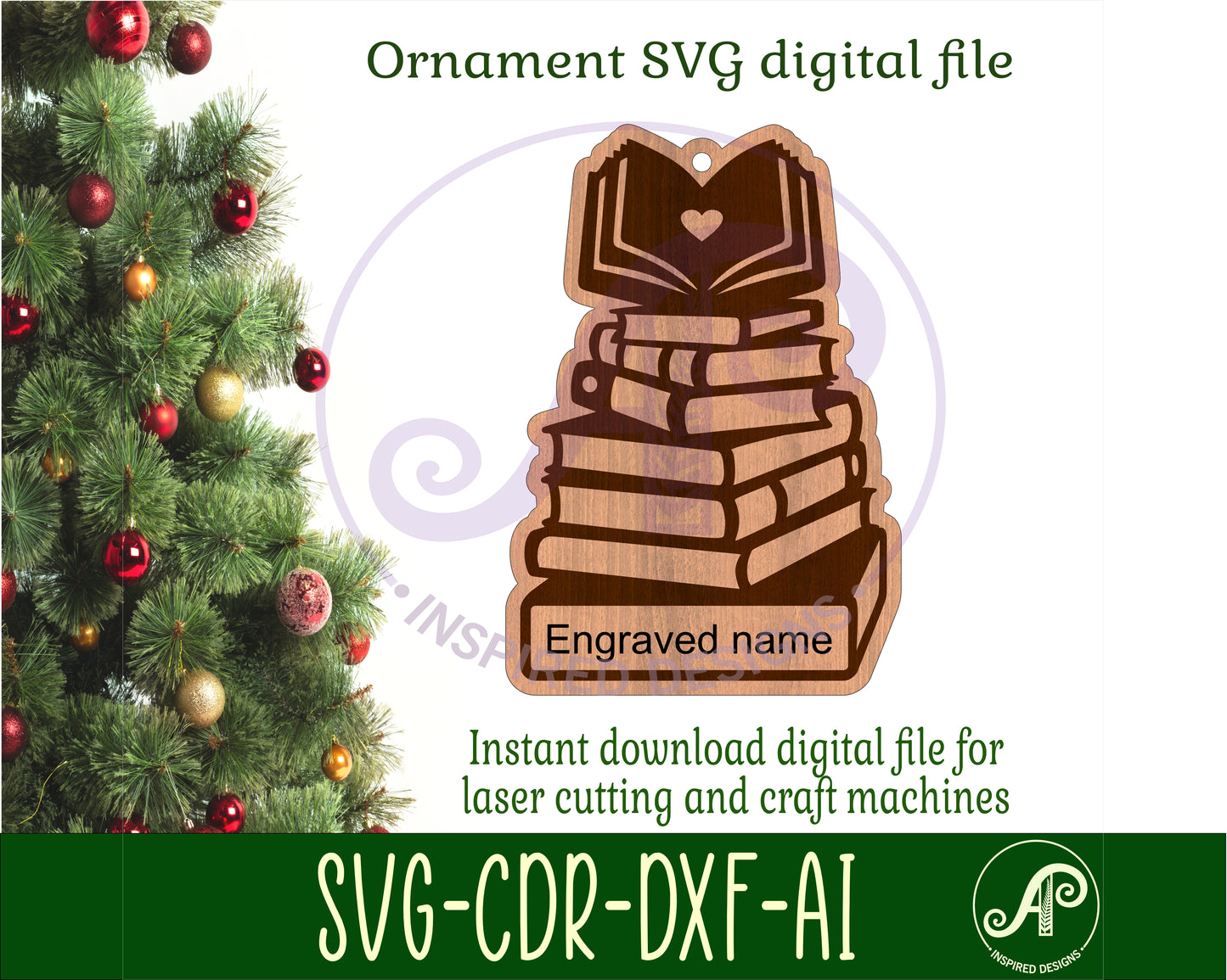 Stack of books engraved ornament design SVG / DXF / AI