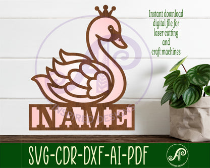 Swan design shape name sign SVG / DXF / AI / PDF / CDR