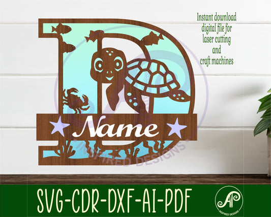 Turtle layered monogram sign SVG / DXF / AI / PDF / CDR