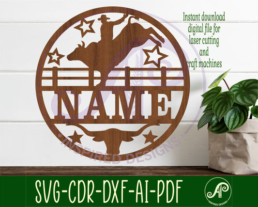 Bull rider name wall sign. SVG / DXF / AI / PDF / CDR