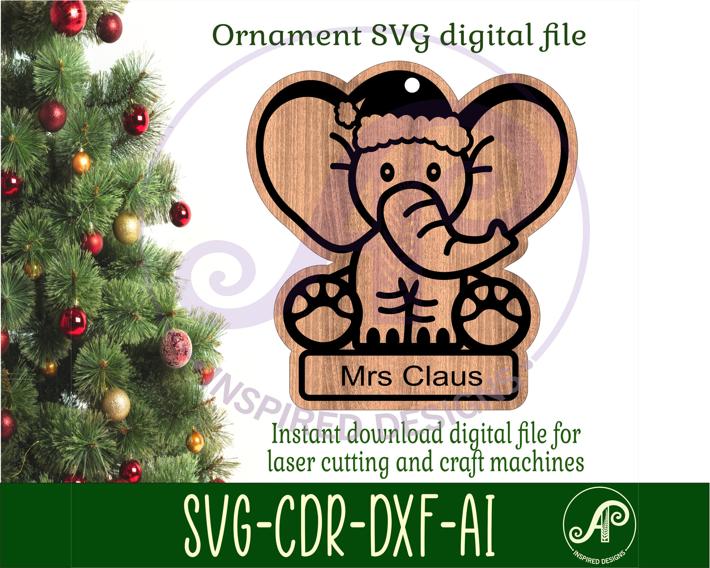 Cute Elephant engraved ornament design SVG / DXF / AI