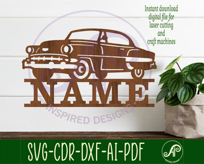 Classic car shape name sign design 2 SVG / DXF / AI / PDF / CDR