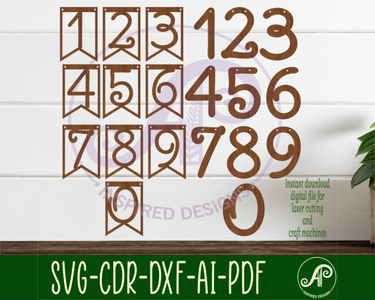 Number curly font bunting banner flags set