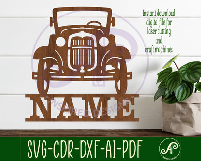 Classic car shape name sign SVG / DXF / AI / PDF / CDR