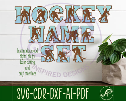 Ice Hockey male alphabet letter set. 50 letter options