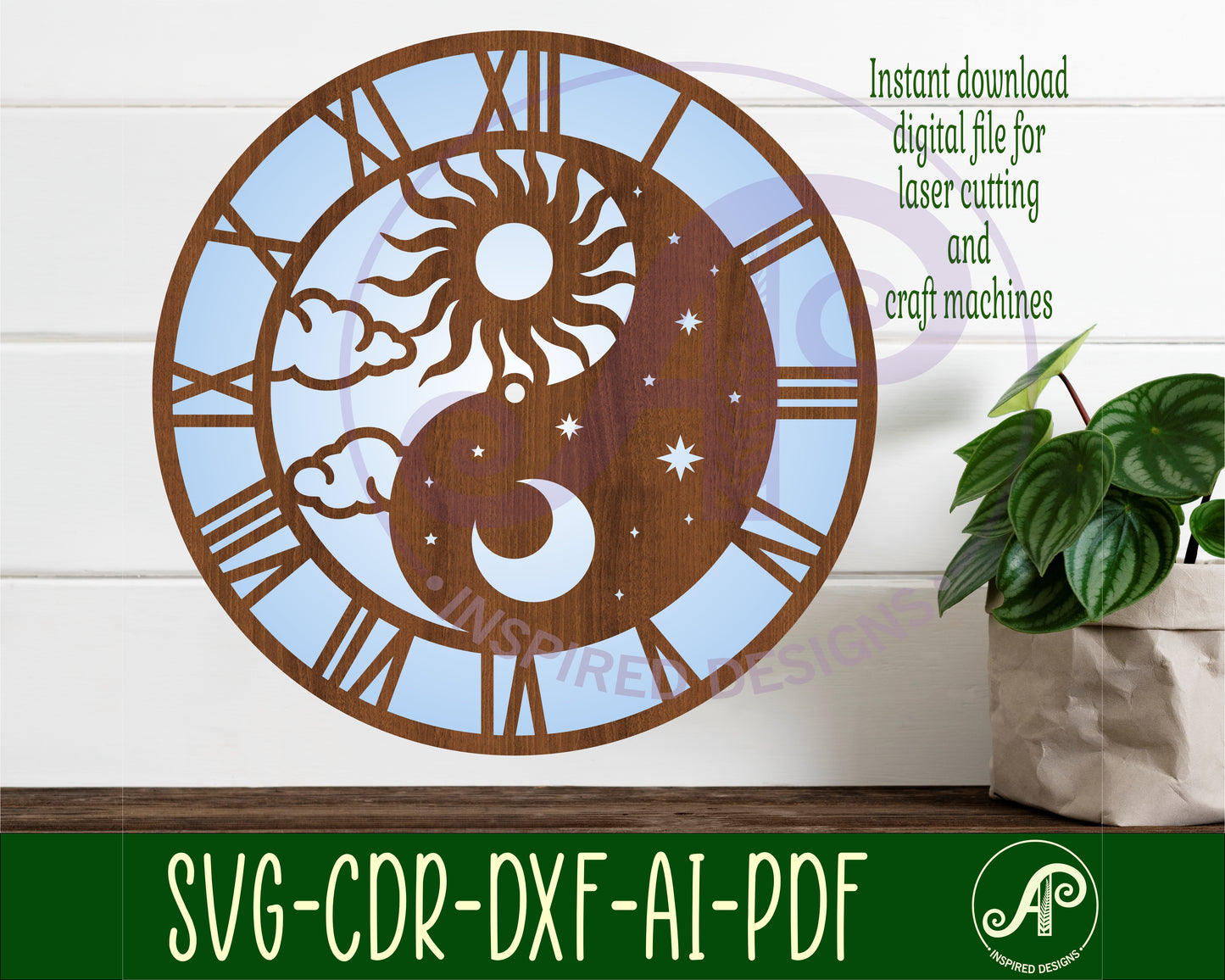 Yin Yang sun and moon wall clock template design