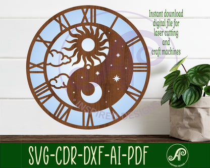 Yin Yang sun and moon wall clock template design