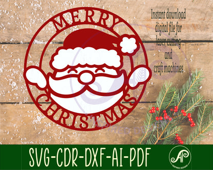 Merry Christmas with Santa wall sign design SVG / DXF / AI / PDF / CDR