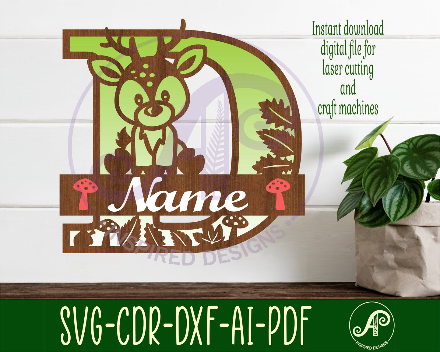 Deer layered monogram sign SVG / DXF / AI / PDF / CDR