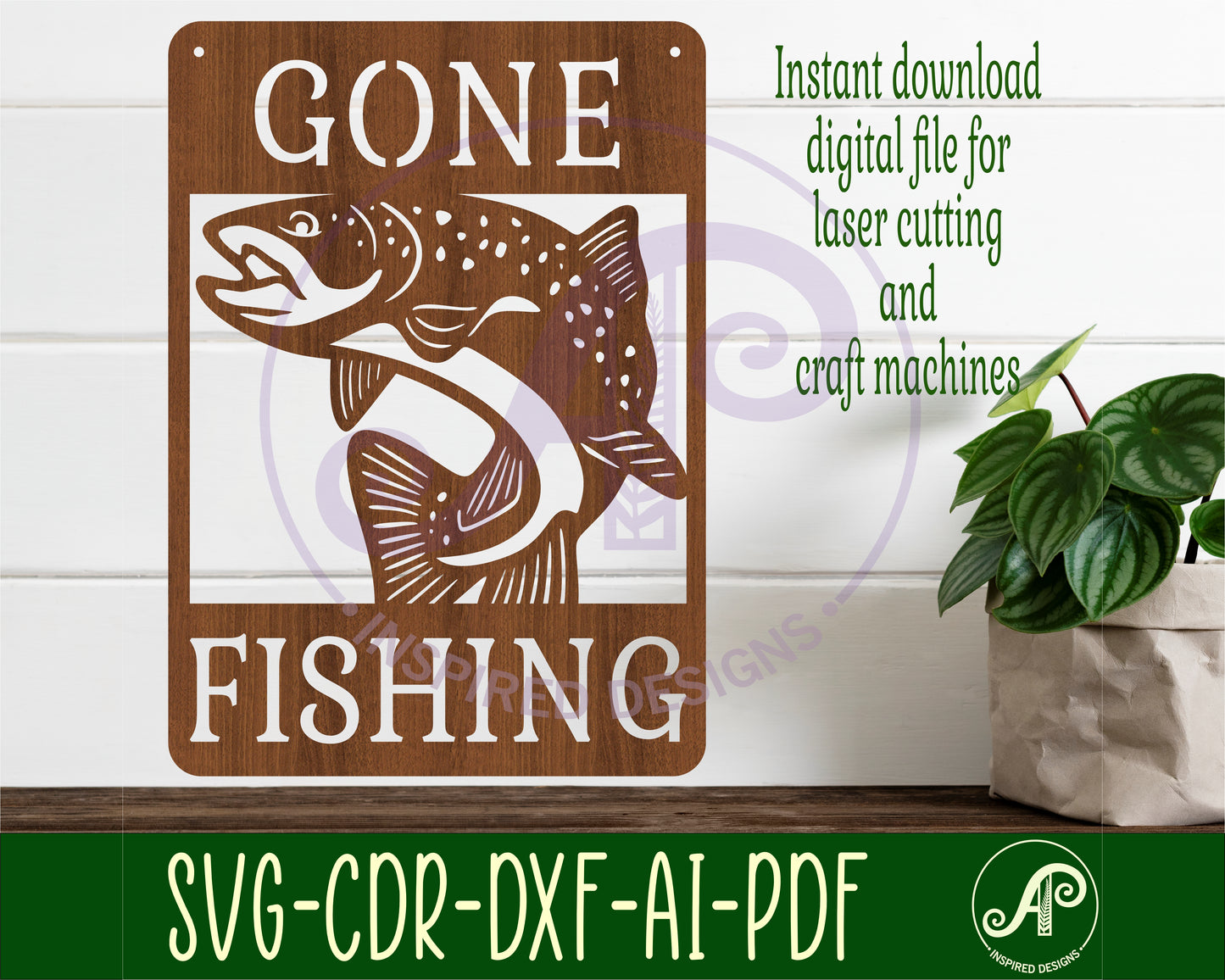 Gone fishing wall sign design SVG / DXF / AI / PDF / CDR