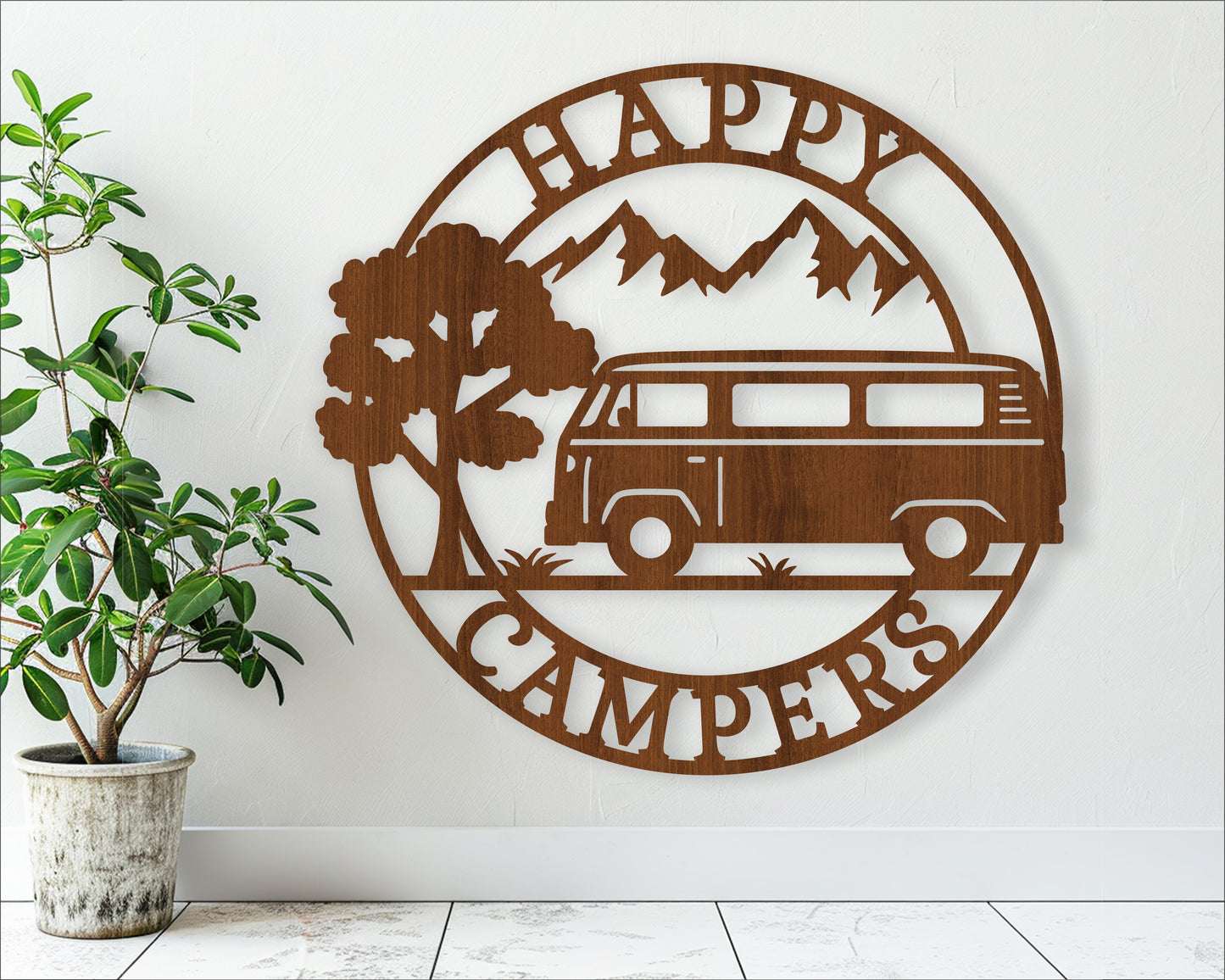 Happy campers vintage van wall sign design SVG / DXF / AI / PDF / CDR