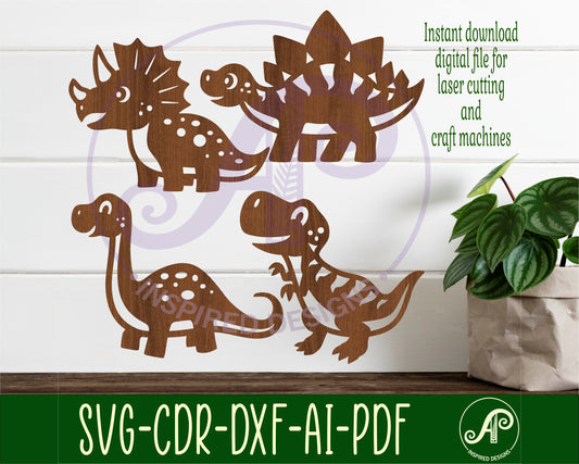 Cute Dinosaur designs, 4 silhouette shapes