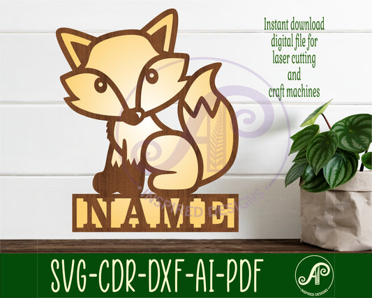 Cute Fox shape name sign SVG / DXF / AI / PDF / CDR