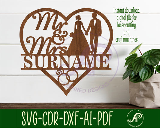 Mr and Mrs Bride and Groom name sign design 2 SVG / DXF / AI / PDF / CDR