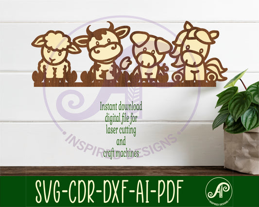 Cute farm animal line up wall sign design SVG / DXF / AI / PDF / CDR