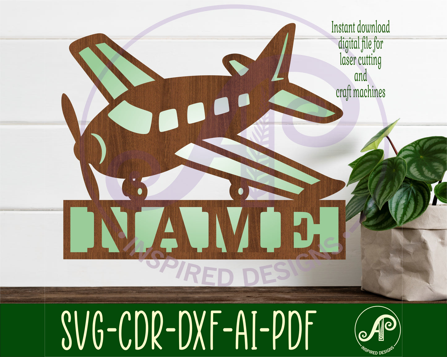 Airplane design shape name sign SVG / DXF / AI / PDF / CDR