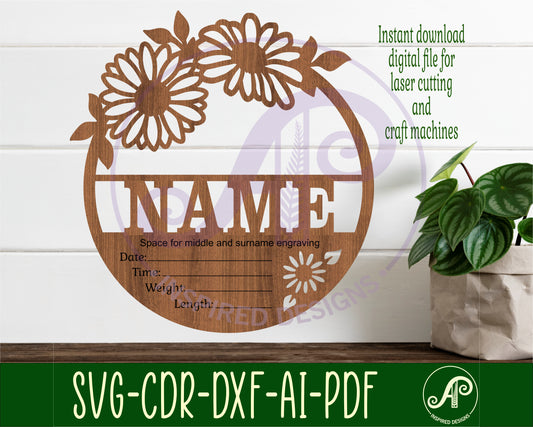 Daisy flowers Baby stats, Birth plaque, Newborn baby name sign