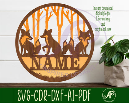 Two layer foxes name wall sign. SVG / DXF / AI / PDF / CDR