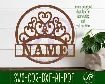 Crown name wall sign. SVG / DXF / AI / PDF / CDR